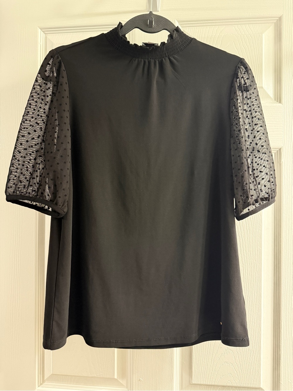 Anne Klein Black Dot Mesh Puff Sleeve Top